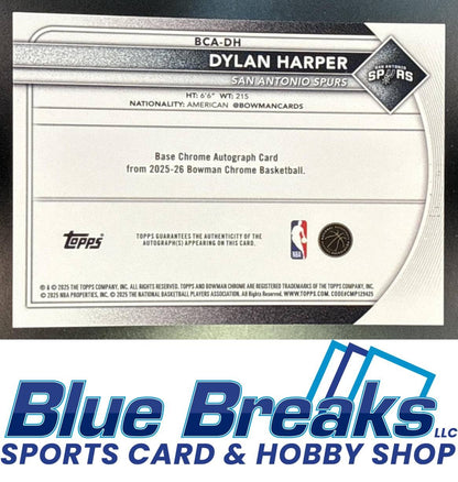 2025 Bowman Dylan Harper #BCA-DH Chrome Auto Purple Refractor 102/250 RC San Antonio Spurs