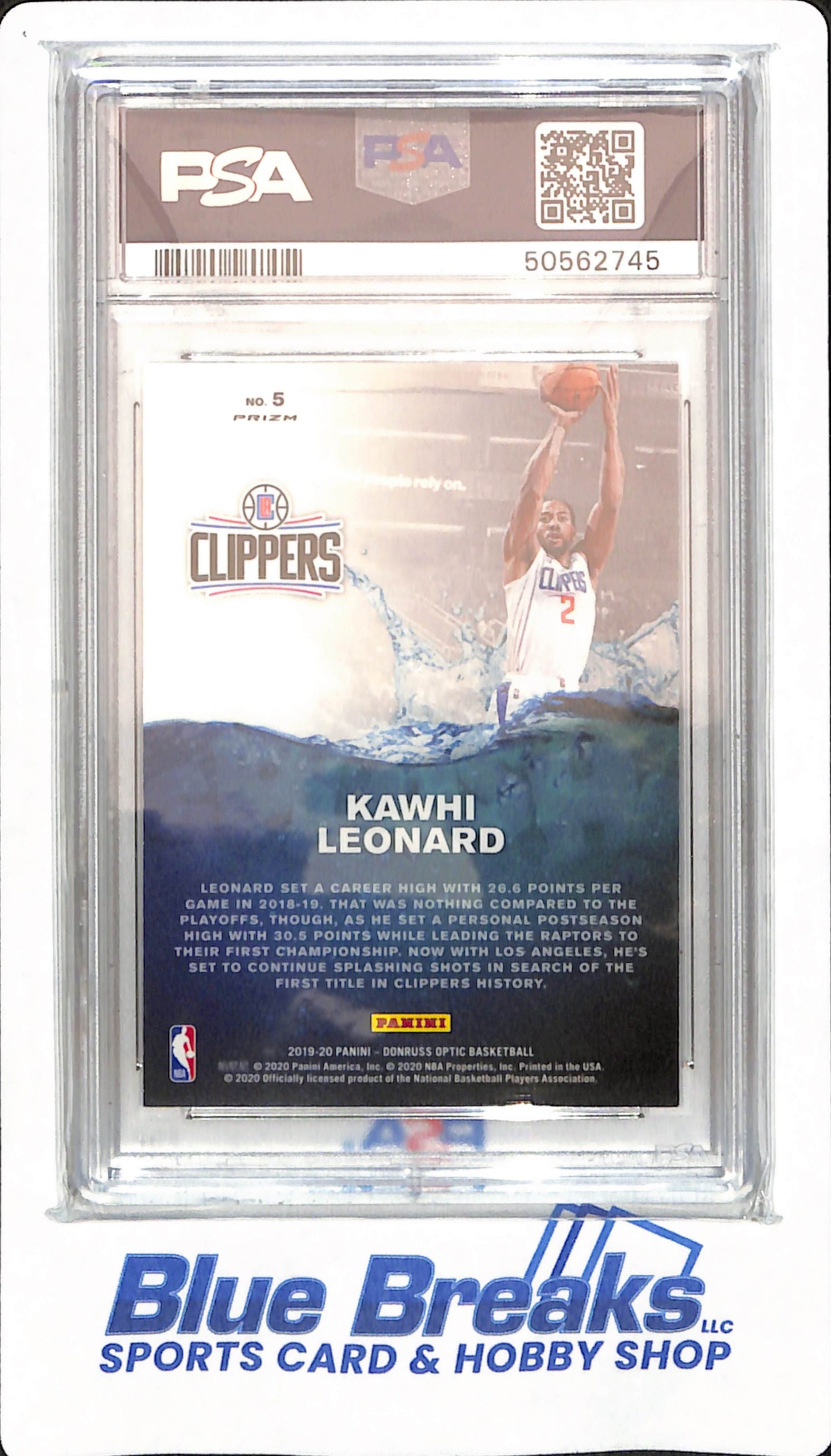 2019 Panini Donruss Optic - Kawhi Leonard - #5 - Splash - Holo - Los Angeles Clippers - Basketball - PSA 9