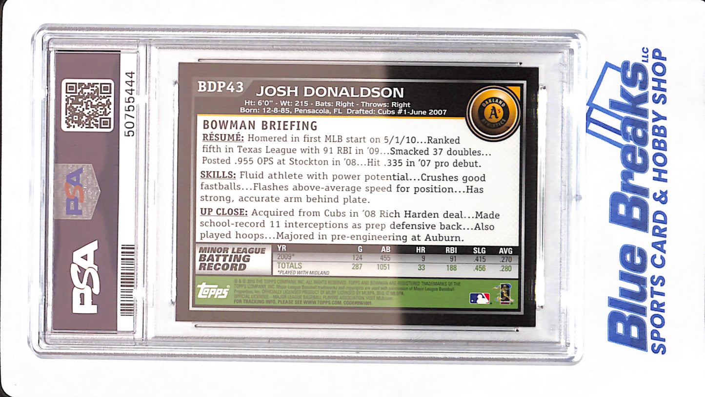 2010 Bowman - Josh Donaldson - # BDP43 - PSA 9 - Baseball - Draft Picks - Oakland Athletics - Rookie