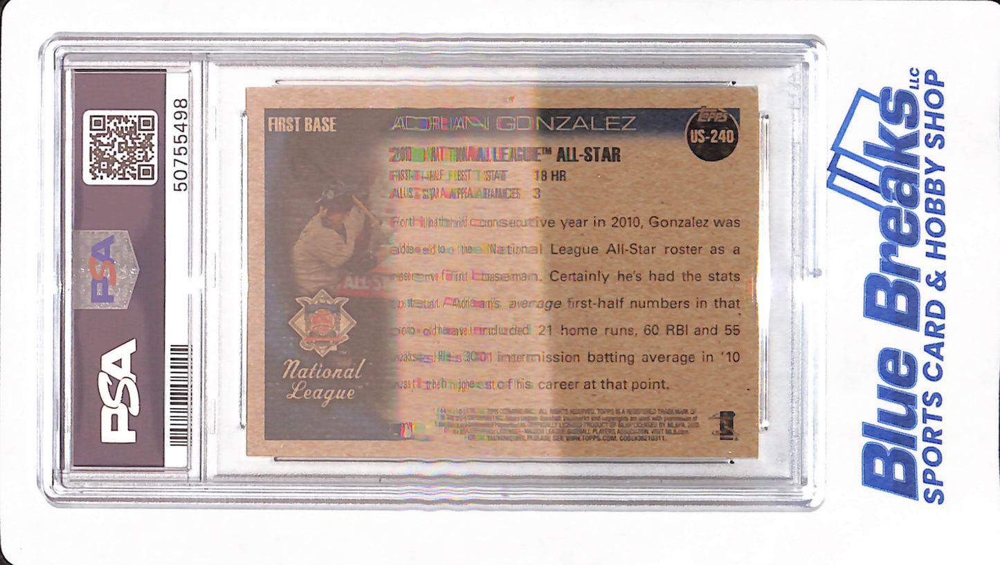 2010 Topps Update - Adrian Gonzalez - # US240 - Baseball - PSA 9 - San Diego Chargers - Target Retro Logo