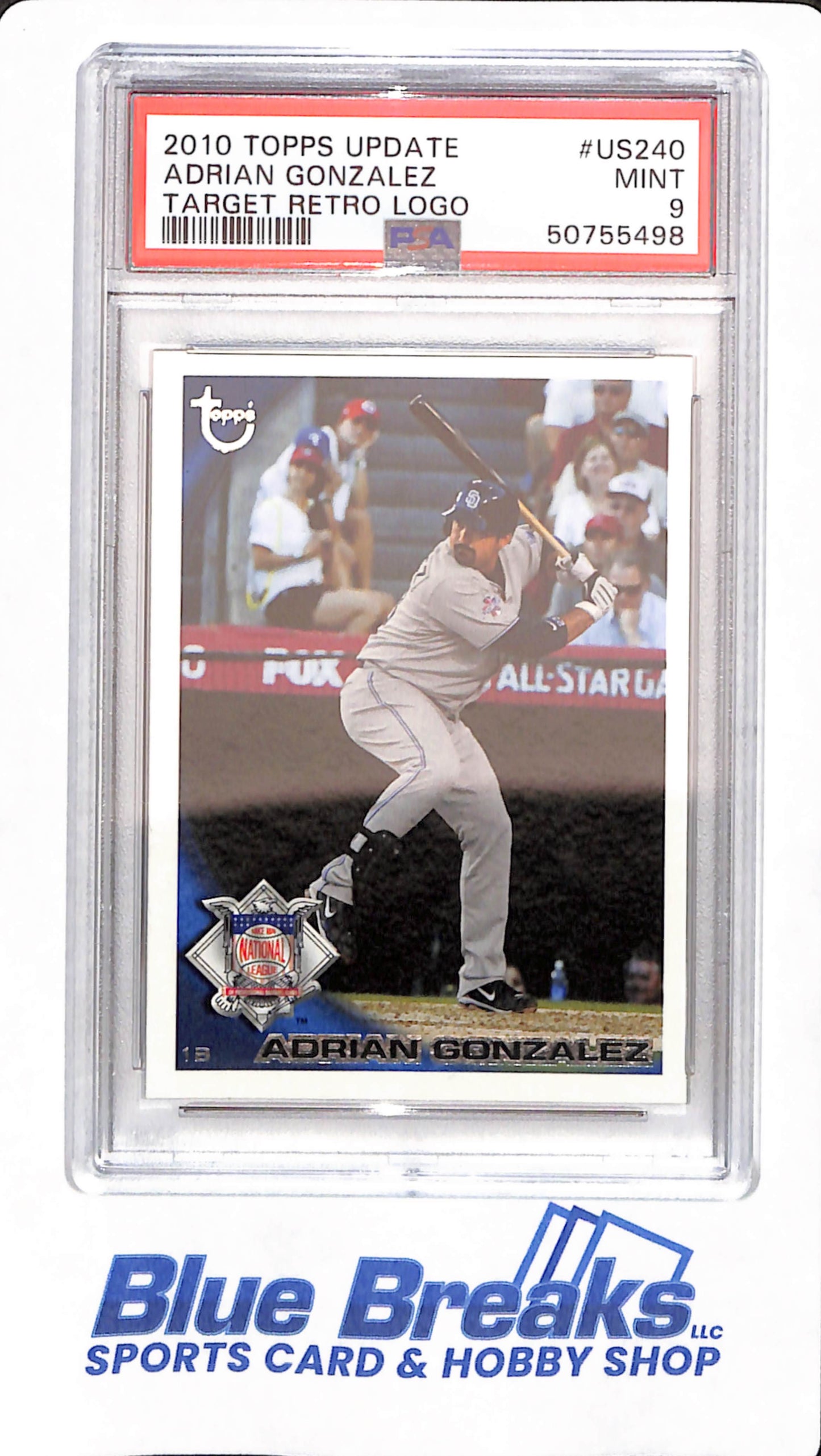 2010 Topps Update - Adrian Gonzalez - # US240 - Baseball - PSA 9 - San Diego Chargers - Target Retro Logo