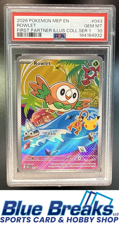 2026 Pokemon MEP Black Star Promos Rowlet #043 First Partner Illustration Collection Series 1 PSA 10