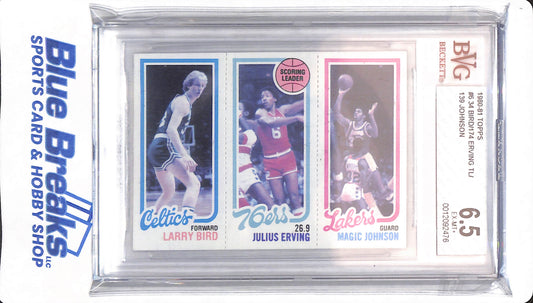 1980-81 Topps - Bird Erving Johnson Scoring Leader Triple - Beckett 6.5 - Boston Celtics - Philadelphia 76ers - Los Angeles Lakers - Basketball