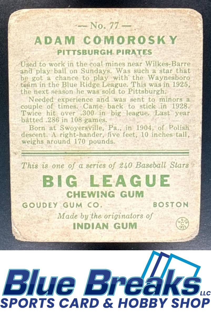 1933 Goudey R319 Adam Comorosky [RC] #77 RC Pittsburgh Pirates