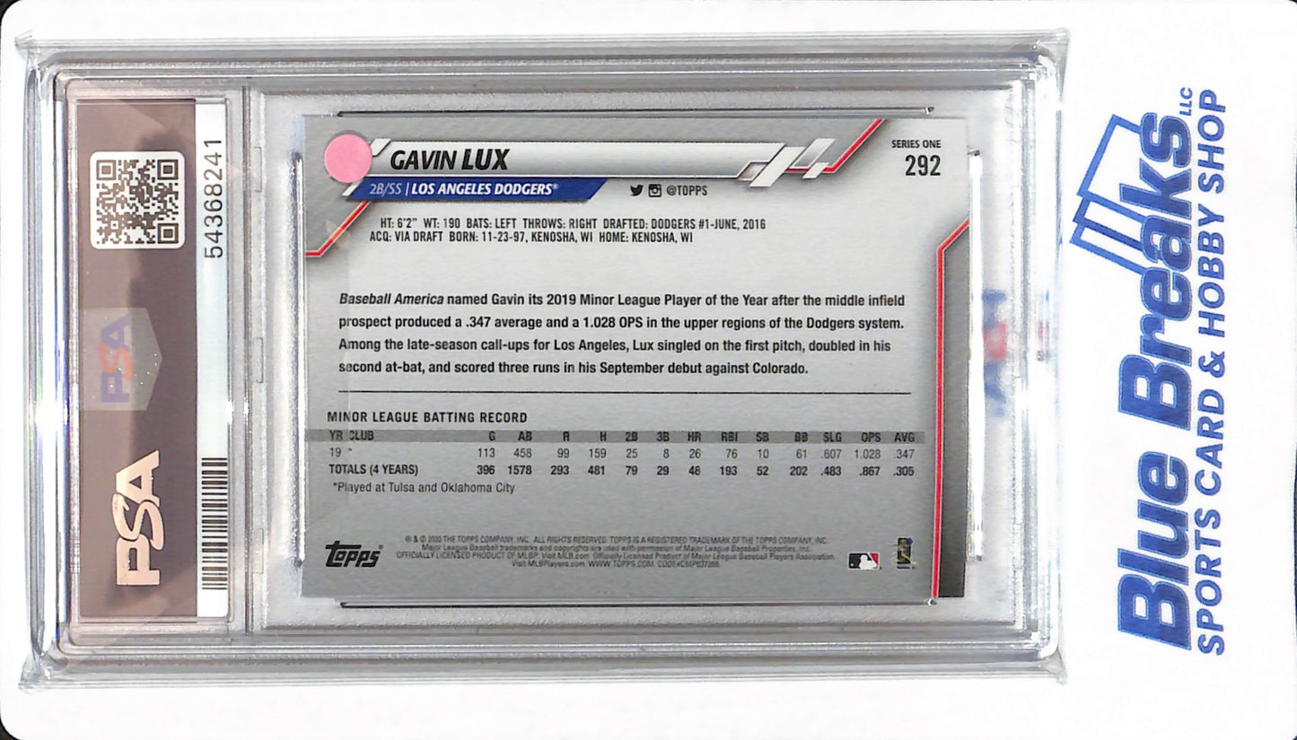2020 Topps - Gavin Lux - #292 - PSA 10 - Los Angeles Dodgers - Baseball