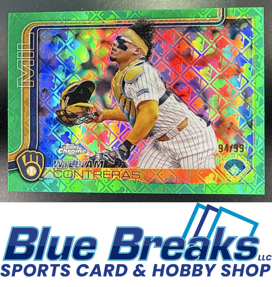 2025 Topps Chrome LogoFractor William Contreras #25 Green Refractor 94/99 Milwaukee Brewers