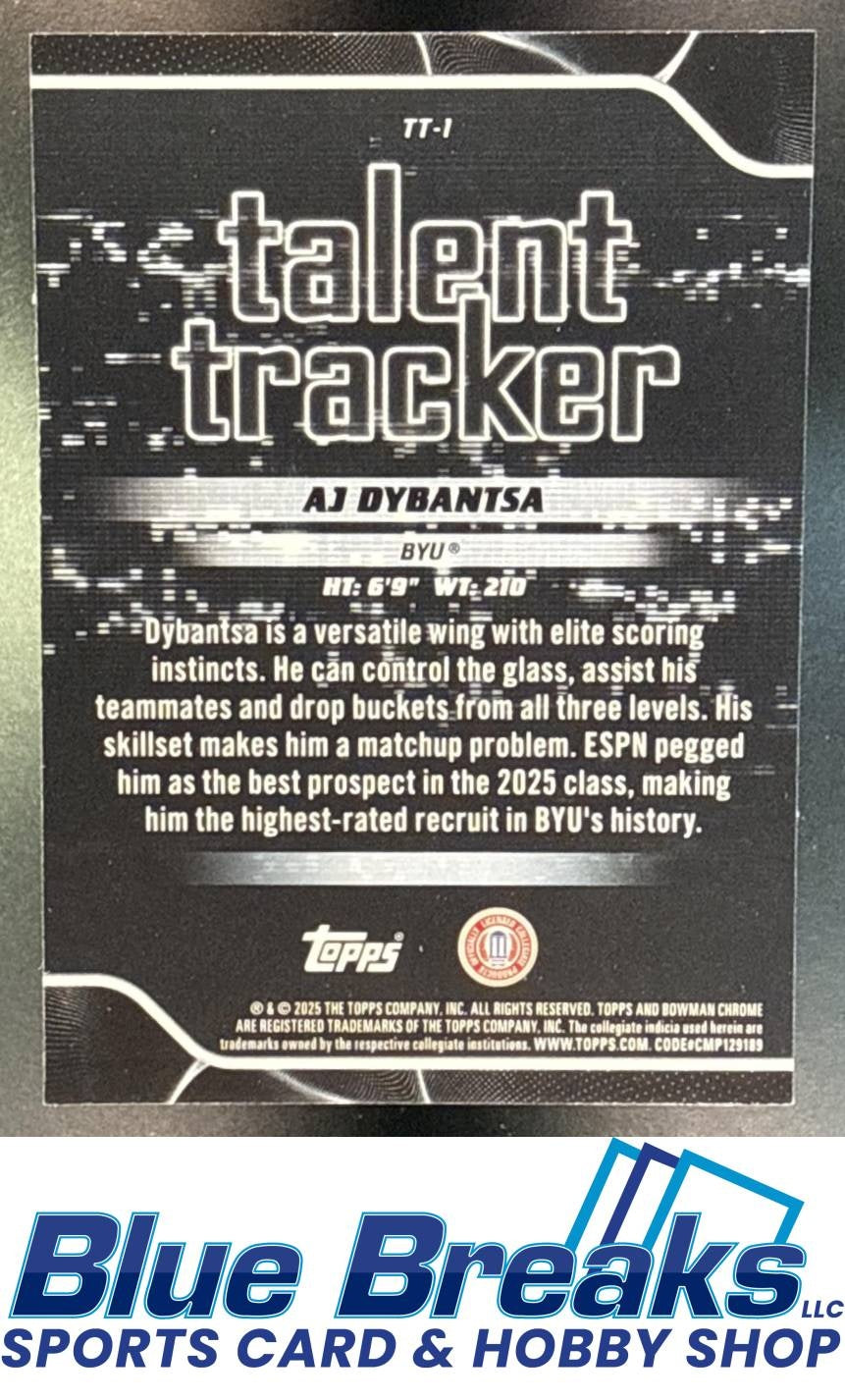 2025 Bowman AJ Dybantsa #TT-1 Talent Tracker Chrome Fuchsia Refractor 056/199 BYU Cougars