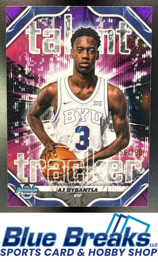 2025 Bowman AJ Dybantsa #TT-1 Talent Tracker Chrome Fuchsia Refractor 056/199 BYU Cougars