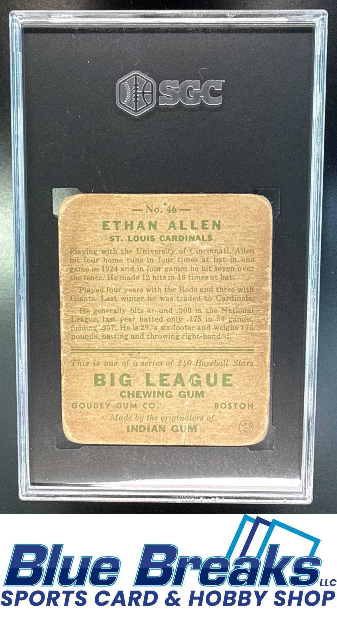 1933 Goudey R319 Ethan Allen [RC] #46 RC SGC 1 St. Louis Cardinals