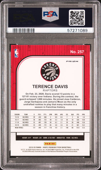 2019 Panini - Hoops Premium Stock - Silver Prizm - Terence Davis - RC - #257 - PSA 10 - basketball - Raptors