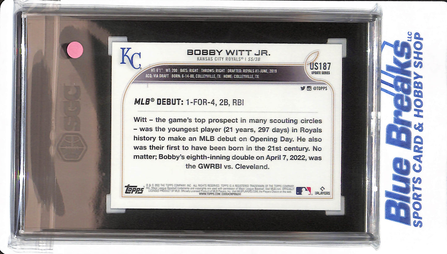 2022 Topps Update - Bobby Witt Jr - #US187 - SGC 9.5 - Kansas City Royals - Baseball