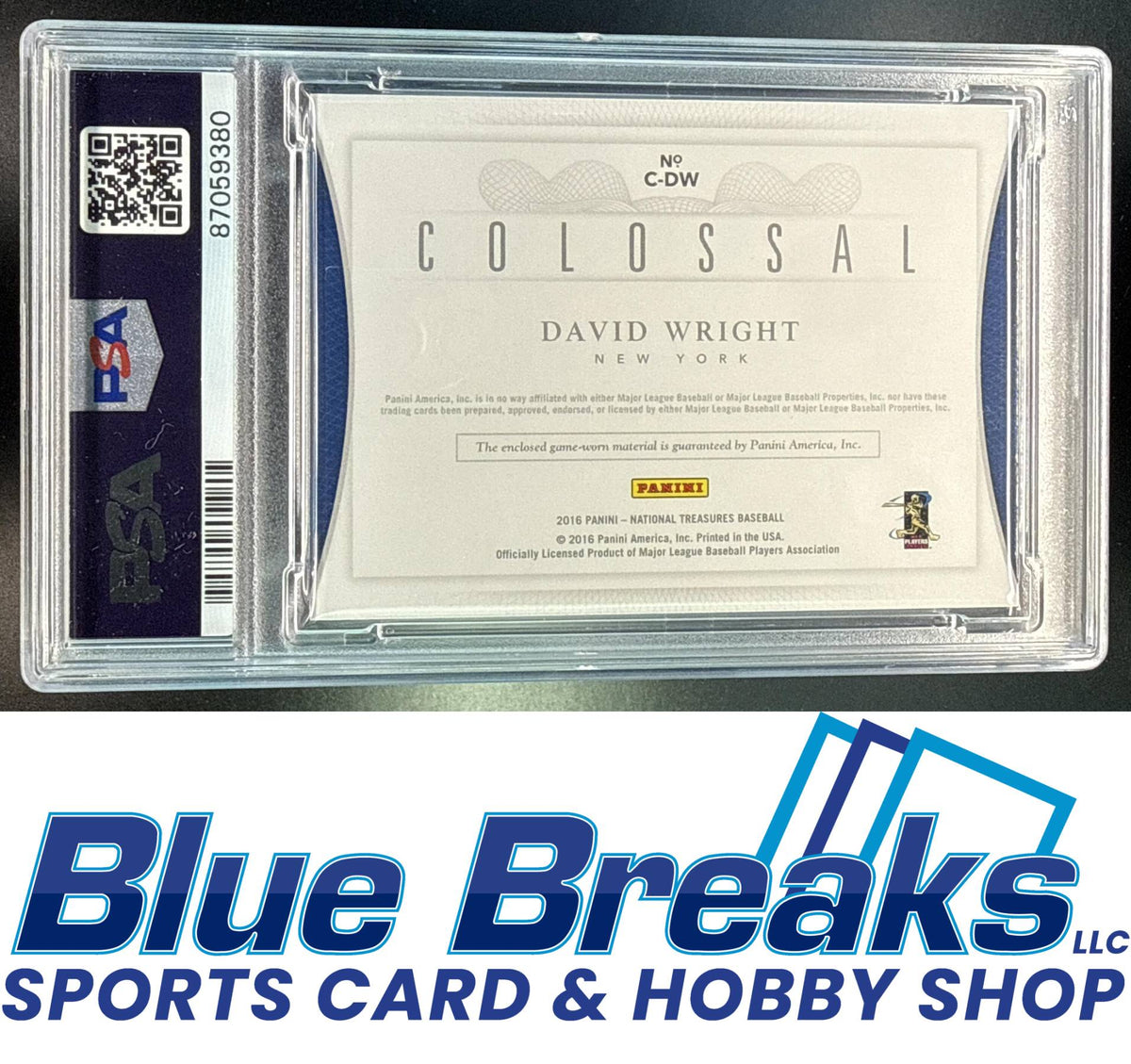 2016 Panini National Treasures David Wright #C-DW Colossal Prime Brand Logo 1/1 PSA 10 New York Mets
