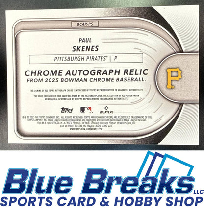2025 Bowman Chrome Paul Skenes #BCAR-PS Auto Relic Gold Refractor 02/50 Pittsburgh Pirates