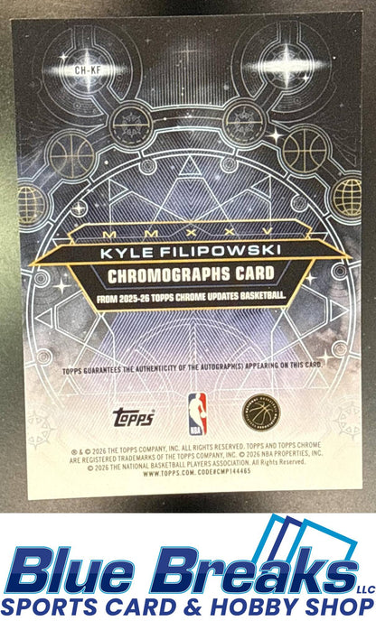 2025 Topps Chrome Update Kyle Filipowski #CH-KF Chromographs Auto Utah Jazz