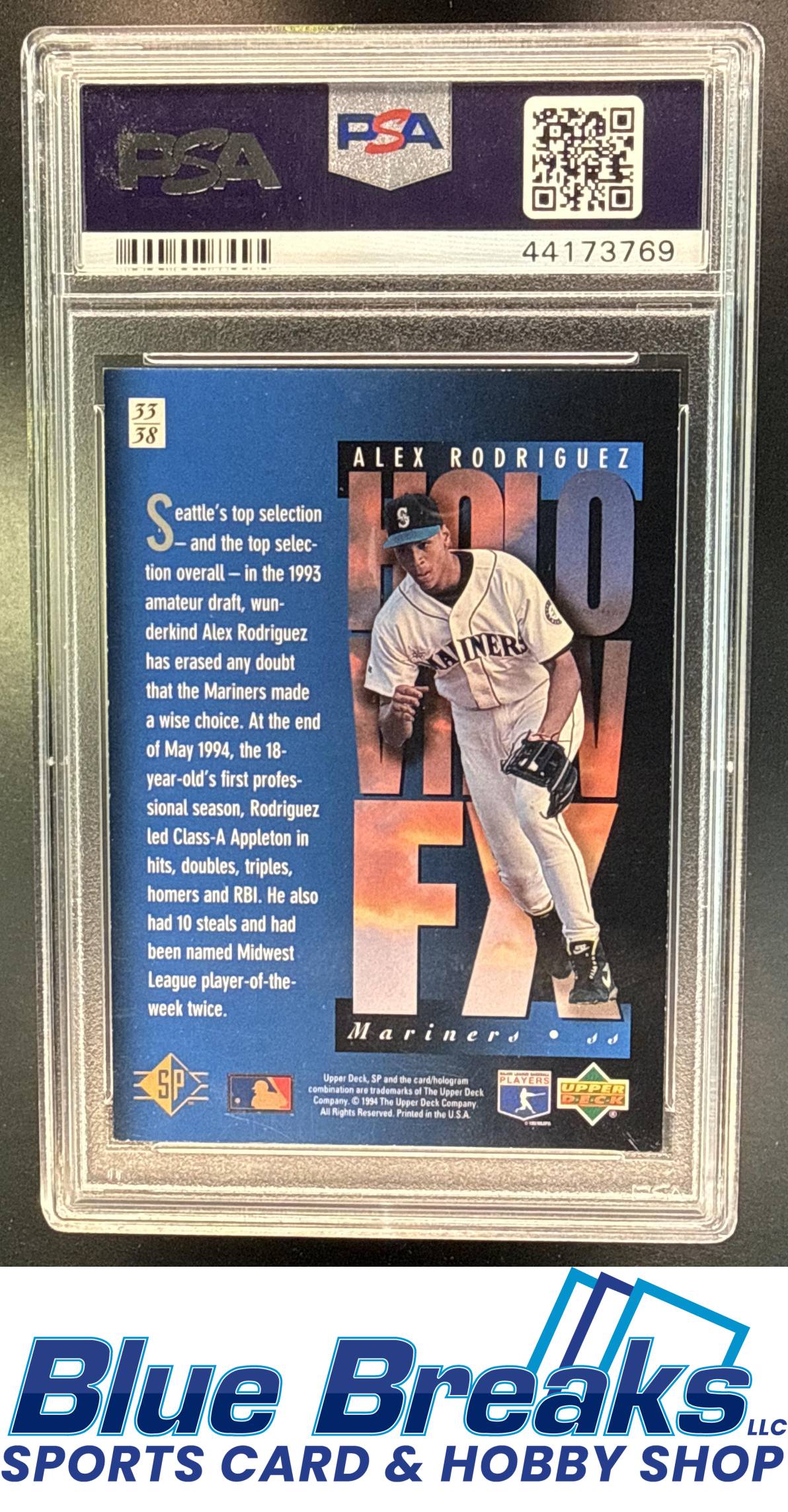 1994 SP Holoview Blue Alex Rodriguez Rookie #33 RC PSA 8 Seattle Mariners