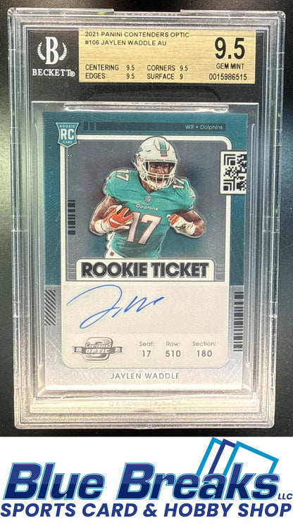 2021 Panini Contenders Optic Jaylen Waddle #106 Rookie Ticket RPS Auto RC BGS 9.5 Miami Dolphins