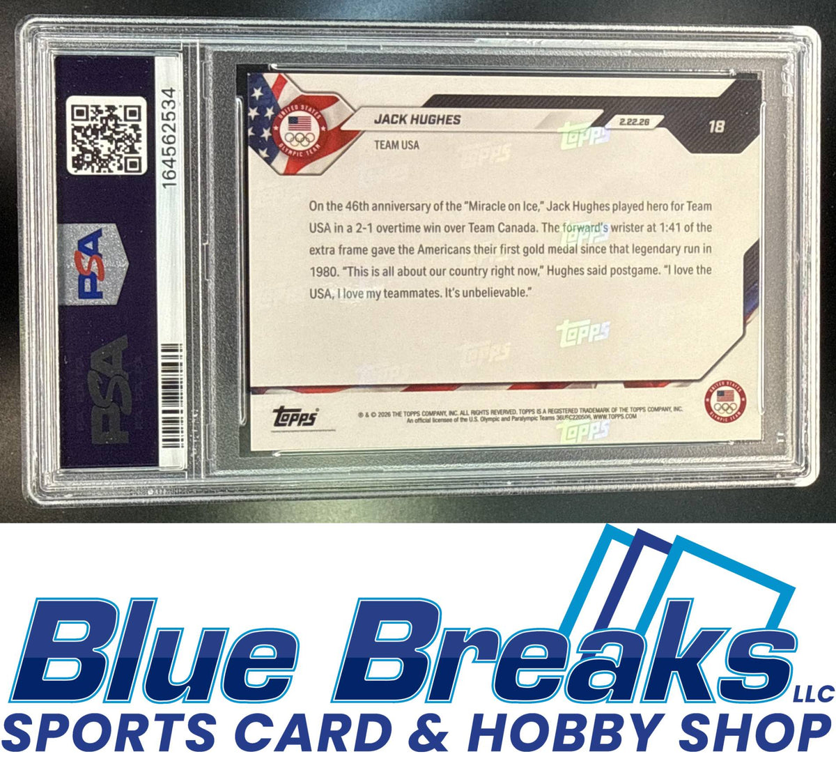 2026 Topps Now Olympic Games Jack Hughes #18 PSA 10 USA Vancouver Canucks