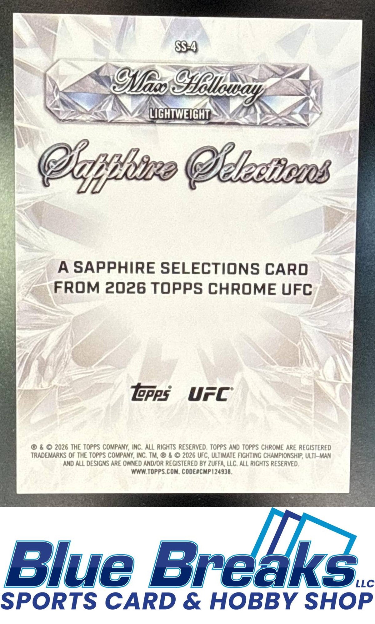2026 Topps Chrome Sapphire UFC Max Holloway #SS-4 Selections Orange Refractor 19/25