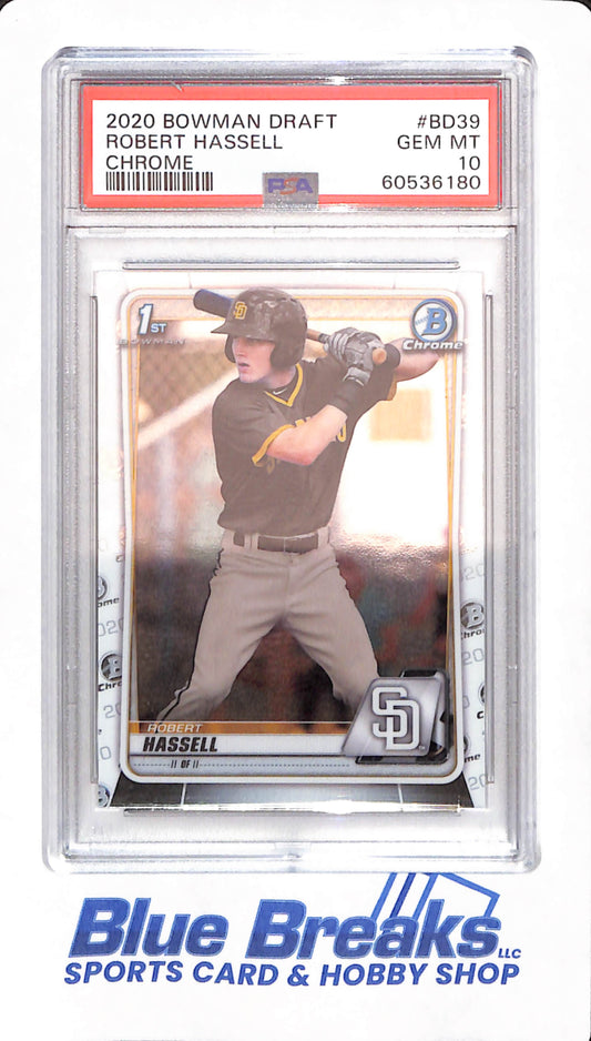 2020 Bowman Draft - Robert Hassell - # BD39 - PSA 10 - Baseball - San Diego Padres - Chrome