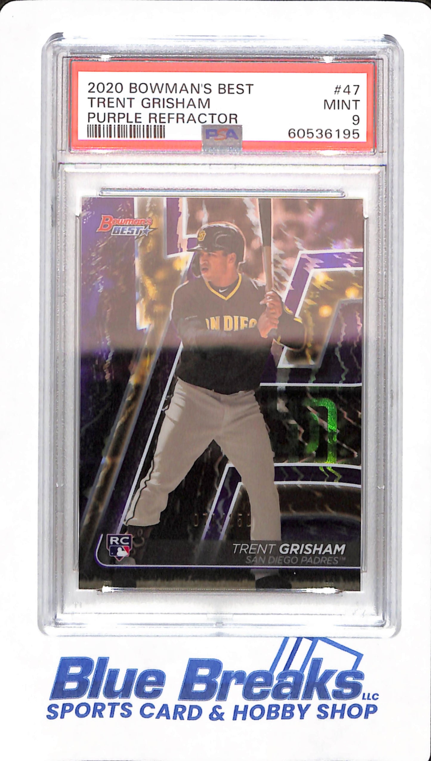 2020 Bowman's Best - Trent Grisham - # 47 - Baseball - PSA 9 - Purple Refractor - 76/250 - San Diego Padres