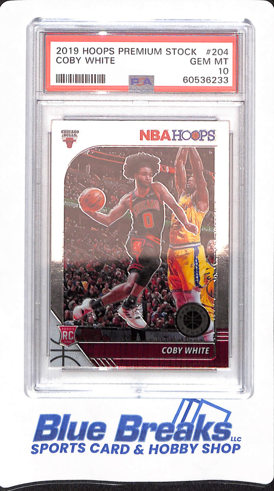 2019 Hoops Premium Stock - Coby White - # 204 - PSA 10 - Basketball - Chicago Bulls - Rookie