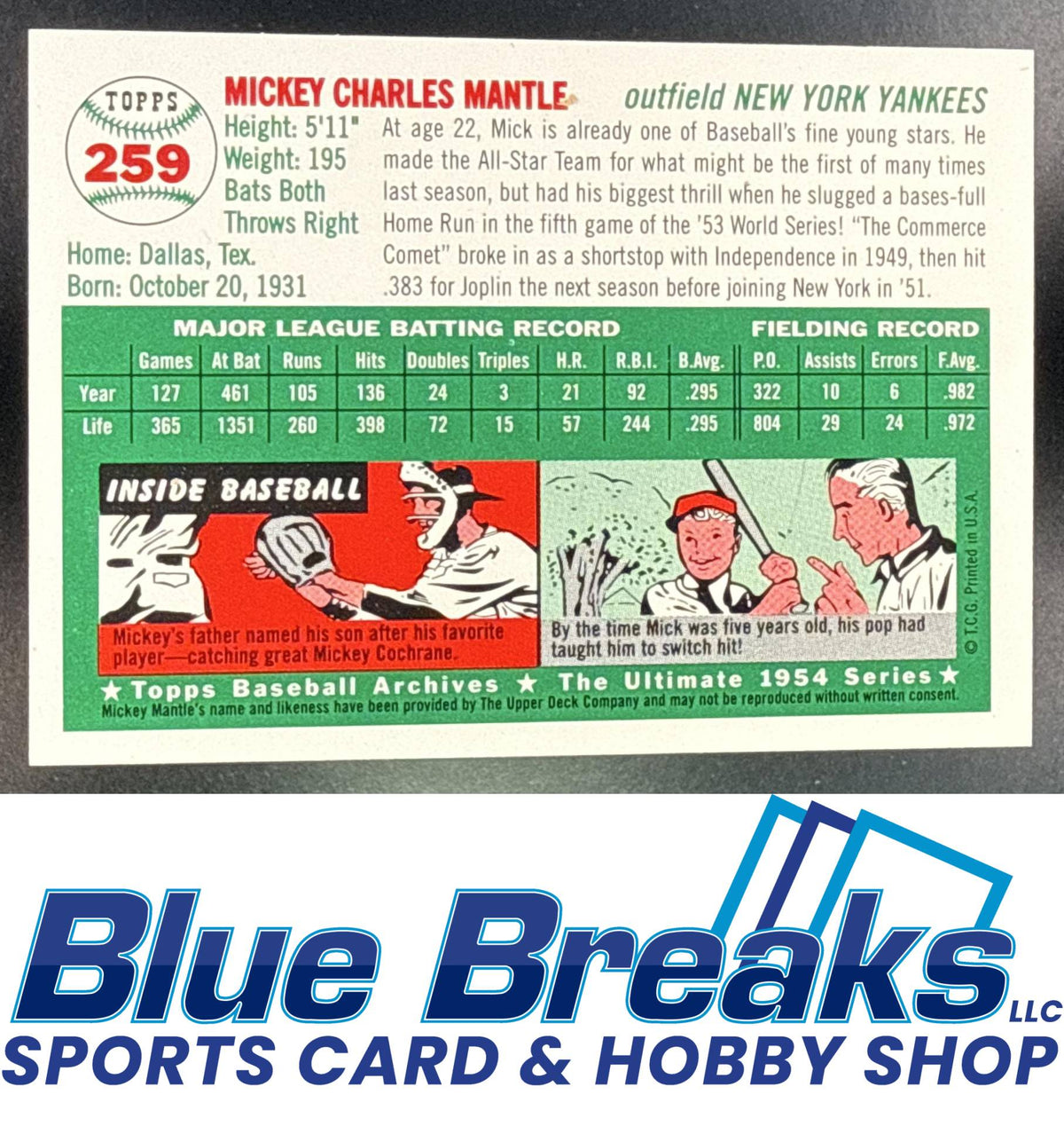 1994 Upper Deck All-Time Heroes Mickey Mantle #259 Topps Archives 1954 Ted Williams / Mickey Mantle New York Yankees