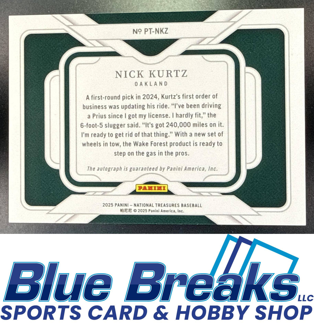 2025 Panini National Treasures Nick Kurtz #10 Personalized Auto Blue 43/49 Las Vegas Athletics