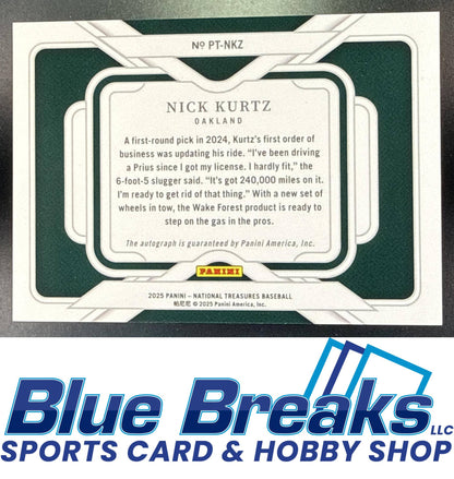 2025 Panini National Treasures Nick Kurtz #10 Personalized Auto Blue 43/49 Las Vegas Athletics