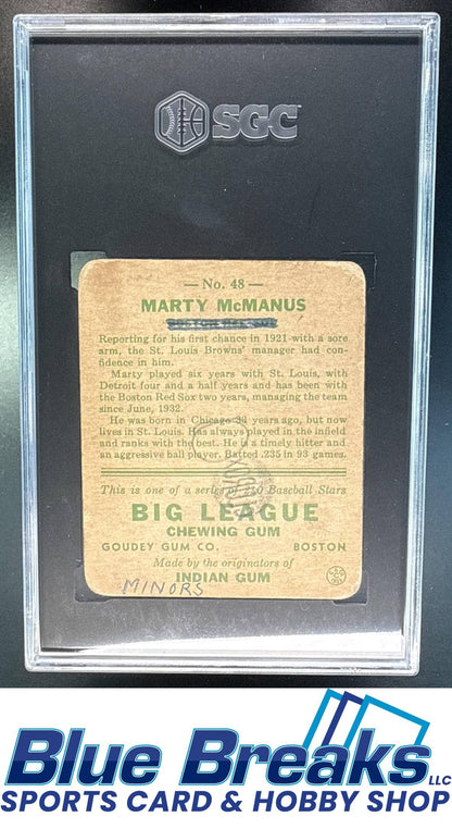 1933 Goudey R319 Marty McManus [RC] #48 RC SGC 1 Boston Red Sox