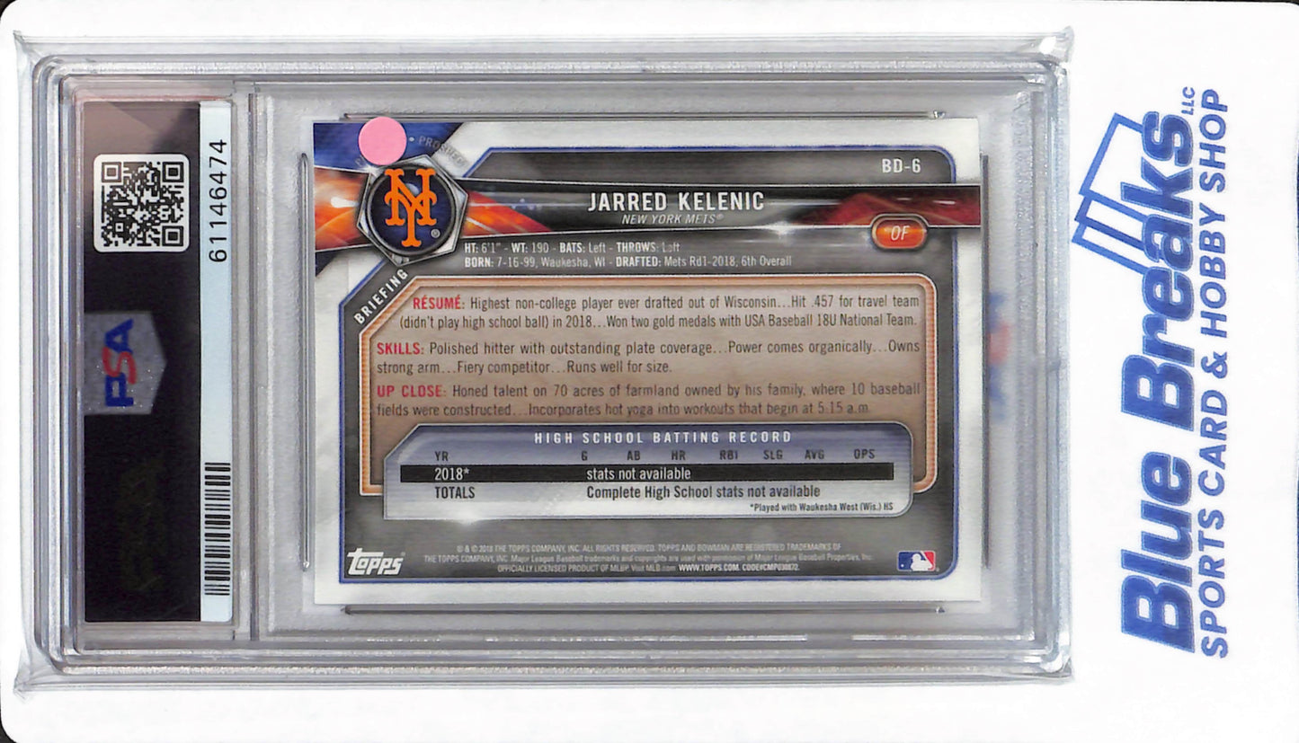 2018 Bowman Draft - Jarred Kelenic - #BD6 - PSA 10 - New York Mets - Baseball