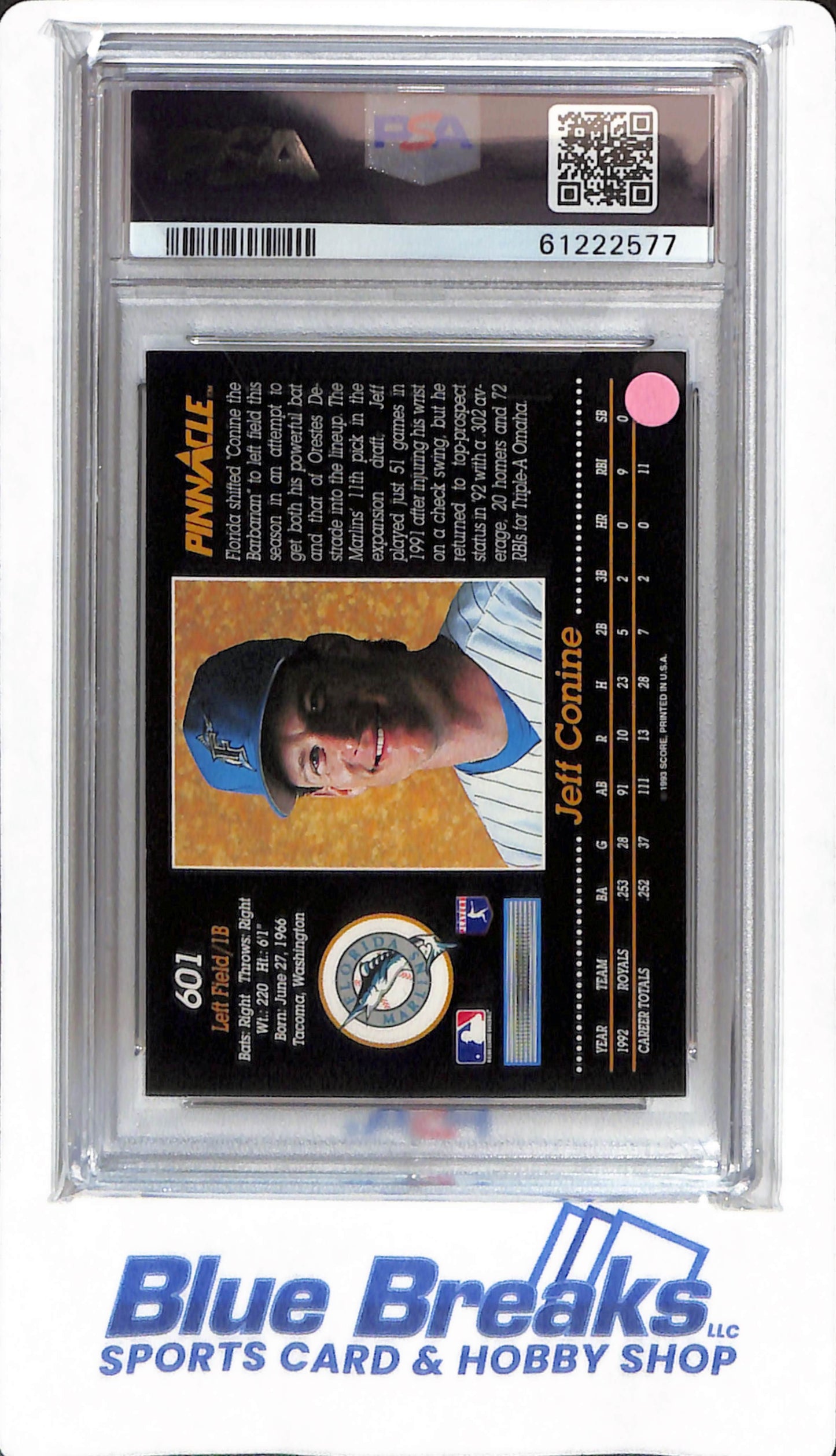 1993 Pinnacle - Jeff Conine - #601 - PSA 8 - Florida Marlins / Miami - Baseball