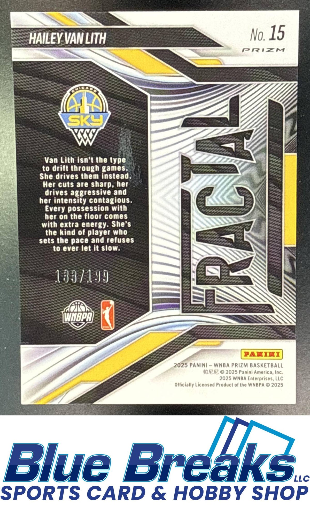 2025 Panini WNBA Prizm Hailey Van Lith #15 Fractal Blue Pulsar 133/199 RC Chicago Sky