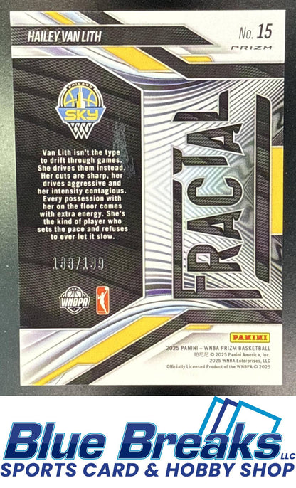2025 Panini WNBA Prizm Hailey Van Lith #15 Fractal Blue Pulsar 133/199 RC Chicago Sky