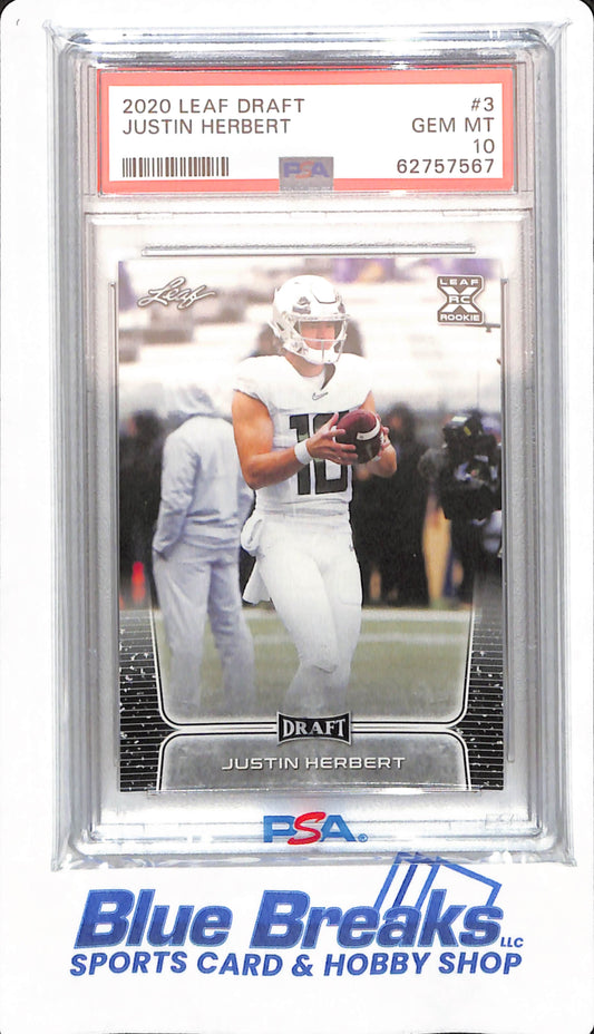 2020 Leaf Draft - Justin Herbert -# 3 - PSA 10 - Los Angeles Chargers - Oregon Ducks