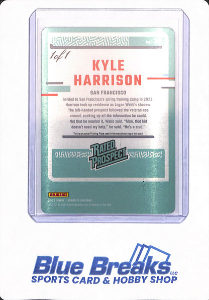 2023 Panini Donruss Baseball - Kyle Harrison - San Francisco Giants - Printing Plate - 1/1 - Rated Prospect