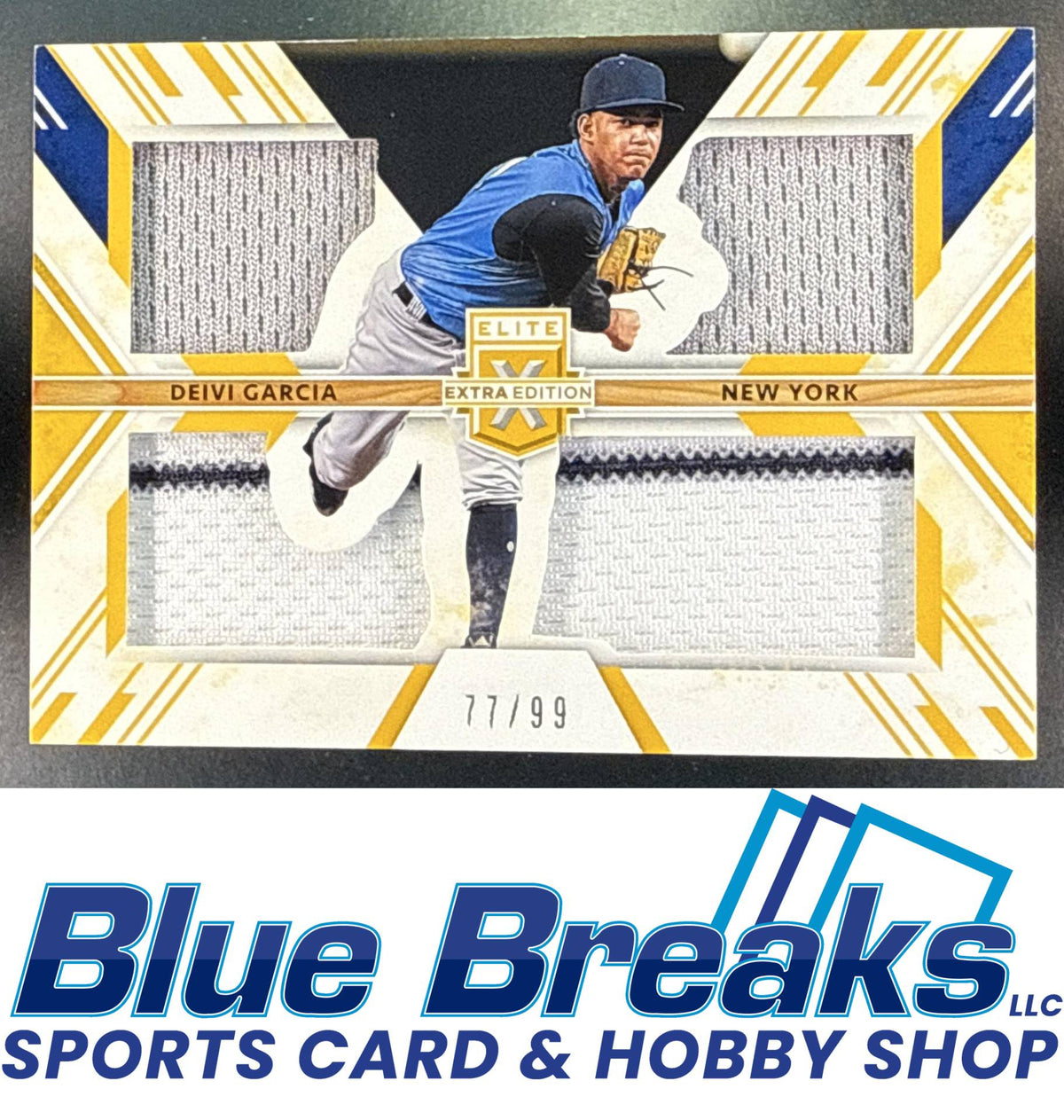 2019 Panini Elite Extra Edition Deivi Garcia #TS-DG Triple Silhouettes Gold 77/99 New York Yankees