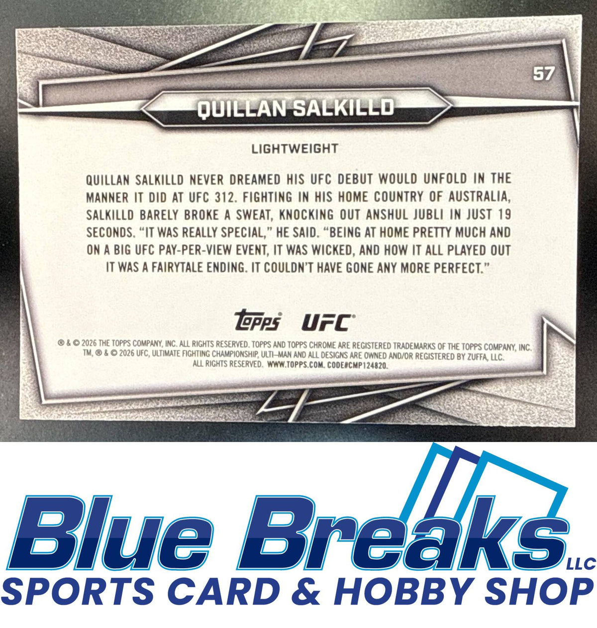 2026 Topps Chrome Sapphire UFC Quillan Salkilld #57i RC