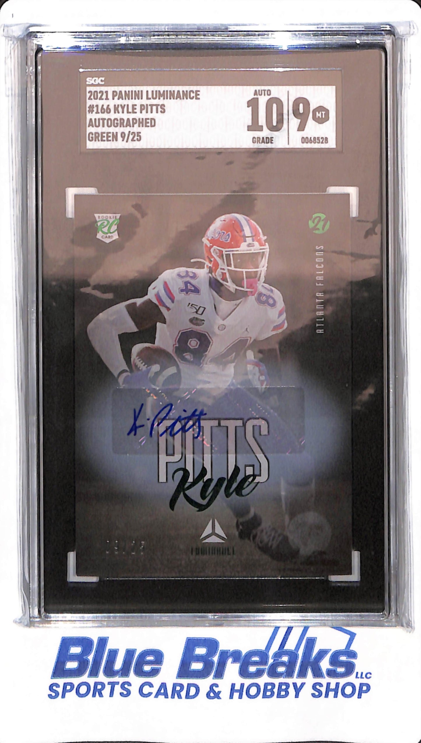 2021 Panini Luminance - Kyle Pitts - # 166 - Florida Gators - Football - Autographed - SGC 9 - Green - 09/25