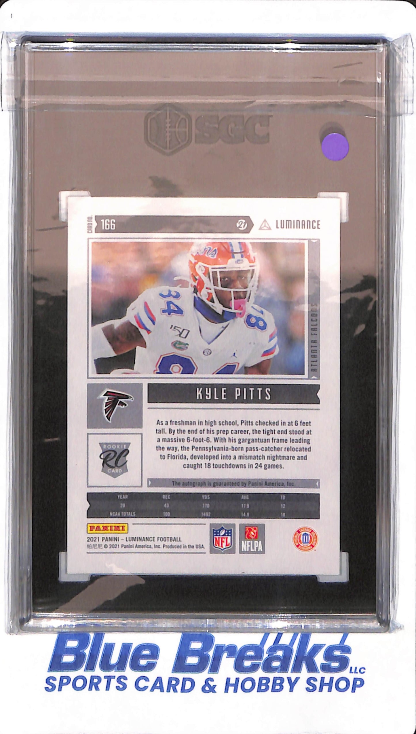 2021 Panini Luminance - Kyle Pitts - # 166 - Florida Gators - Football - Autographed - SGC 9 - Green - 09/25