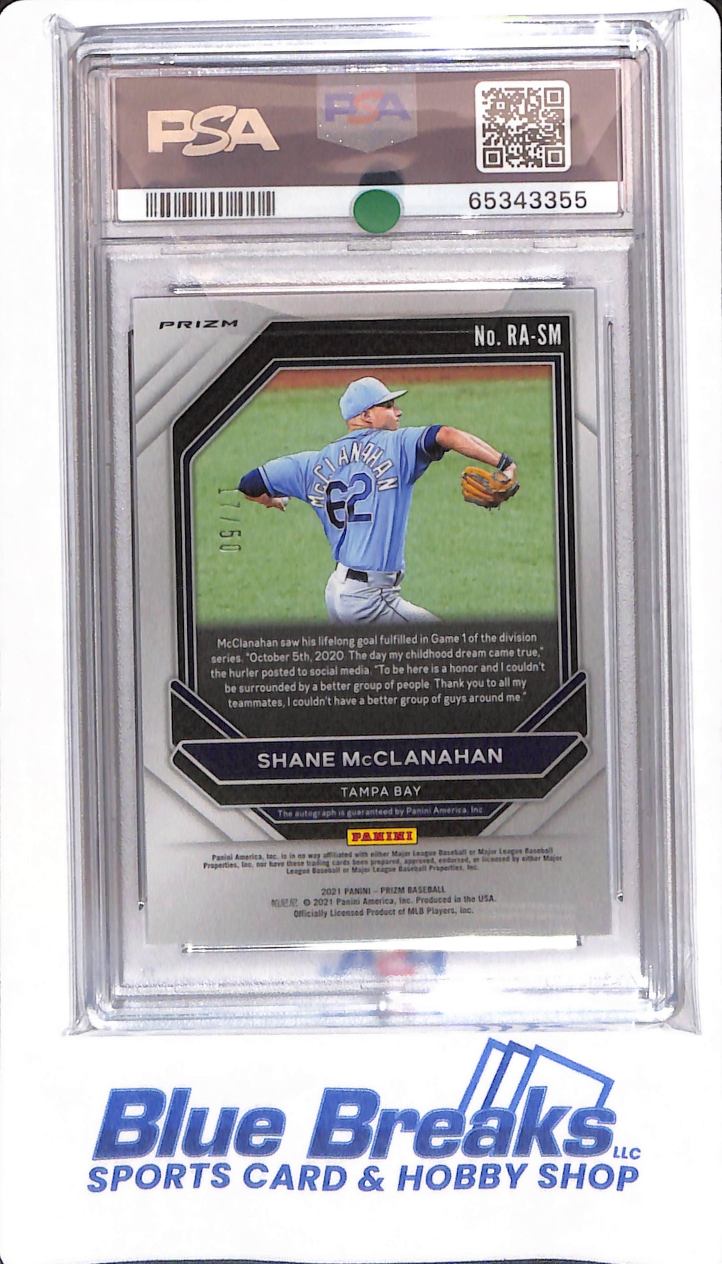 2021 Prizm - Shane McClanahan - # RASM - Tampa Bay Ryas - PSA Authentic - Autographed - Baseball - Red / White / Blue