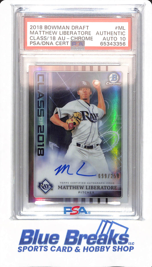 2018 Bowman Draft - Matthew Liberatore - # ML - Tampa Bay Rays - Baseball - PSA 10 - Autographed - Class of 2018 Chrome