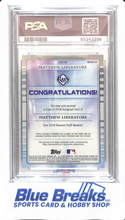 2018 Bowman Draft - Matthew Liberatore - # ML - Tampa Bay Rays - Baseball - PSA 10 - Autographed - Class of 2018 Chrome