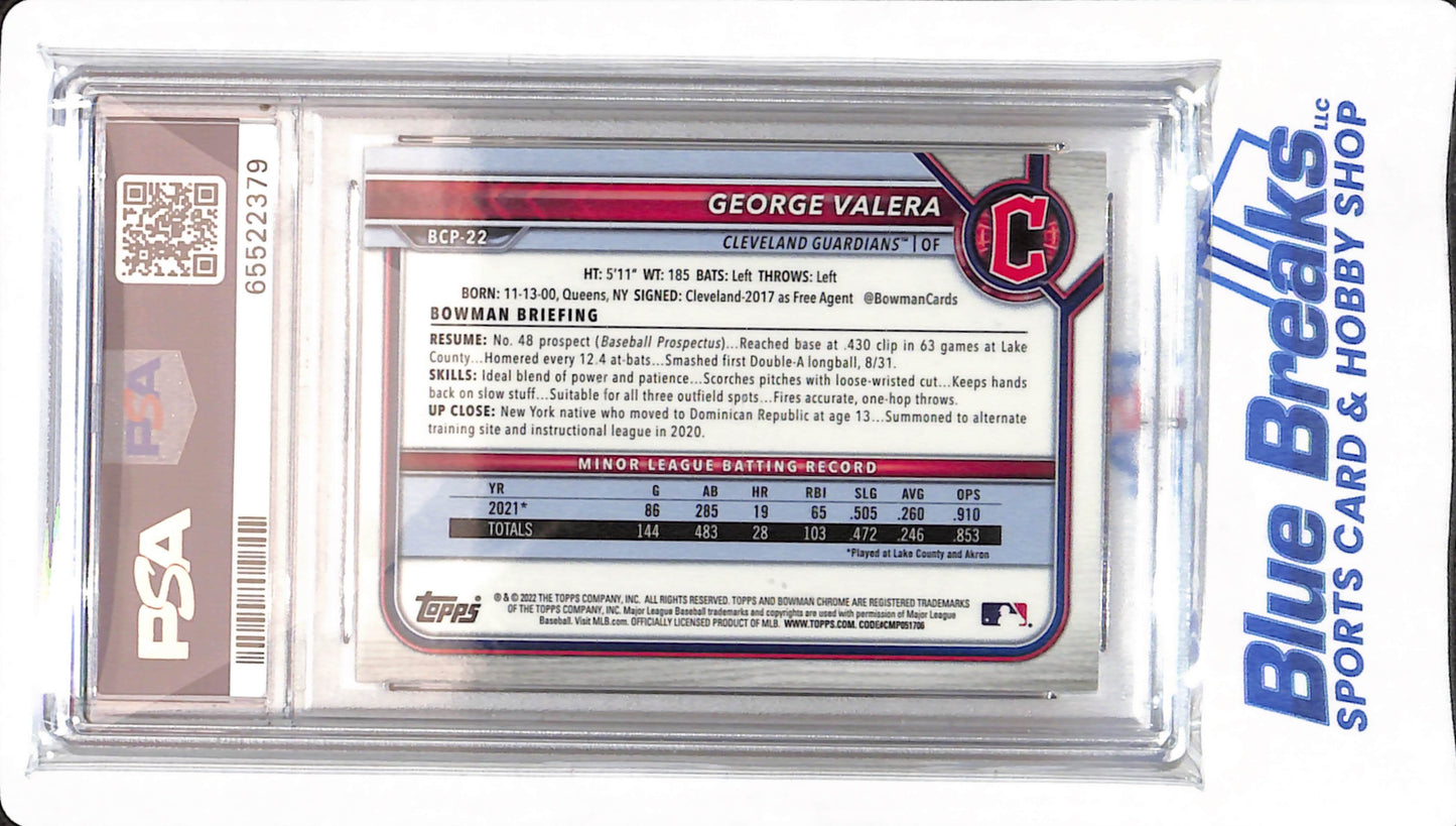 2022 Bowman - George Valera - # BCP22 - Cleveland Guardians - Baseball - PSA 10 - Chrome Prospects