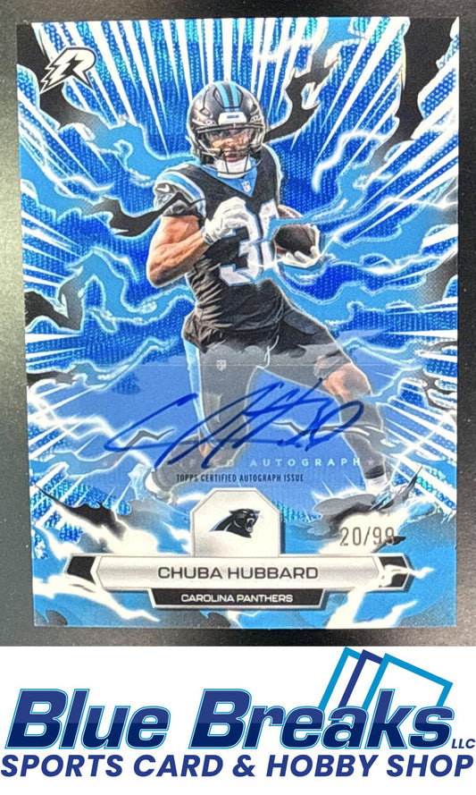 2025 Topps Resurgence Chuba Hubbard #14 Signatures Blue Surge Refractor 20/99 SP Auto Carolina Panthers