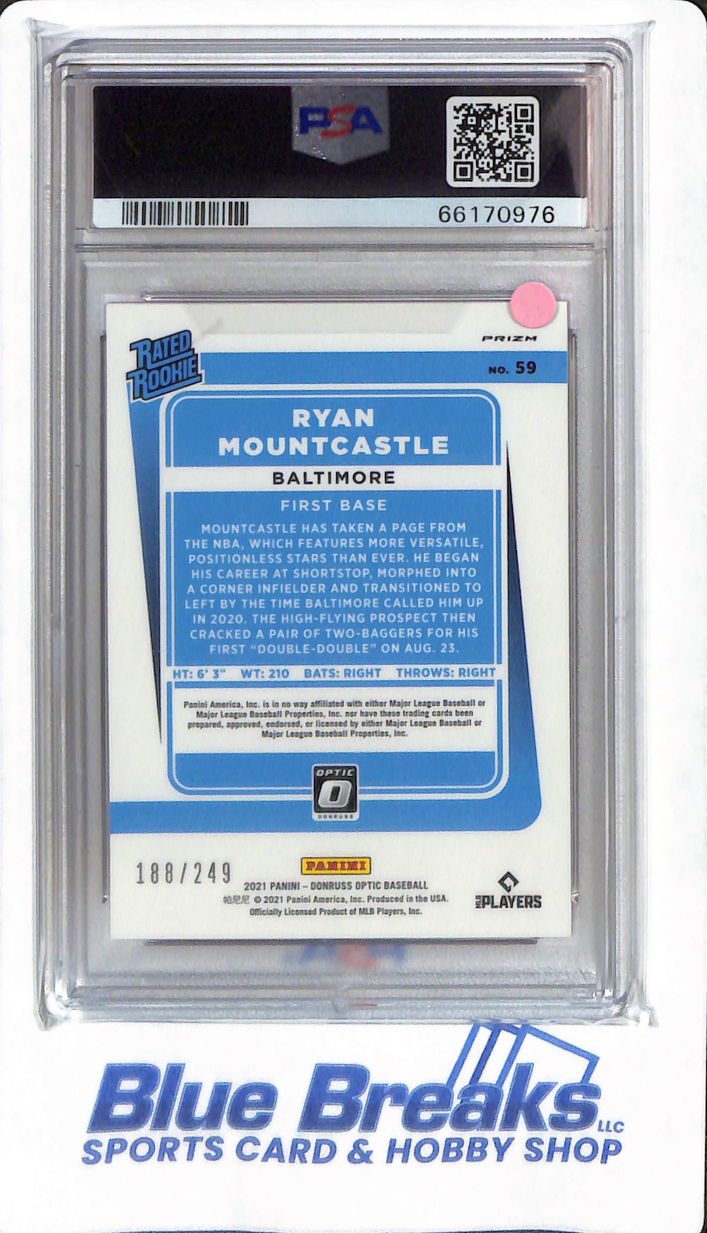 2021 Donruss Optic - Ryan Mountcastle - #59 - PSA 10 - Baltimore Orioles - Baseball - Pink Velocity - 188/249