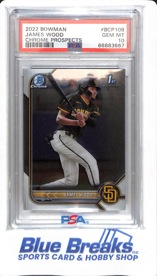 2022 Bowman - James Wood - # BCP108 - PSA 10 - Baseball - San Diego Padres - Chrome Prospects