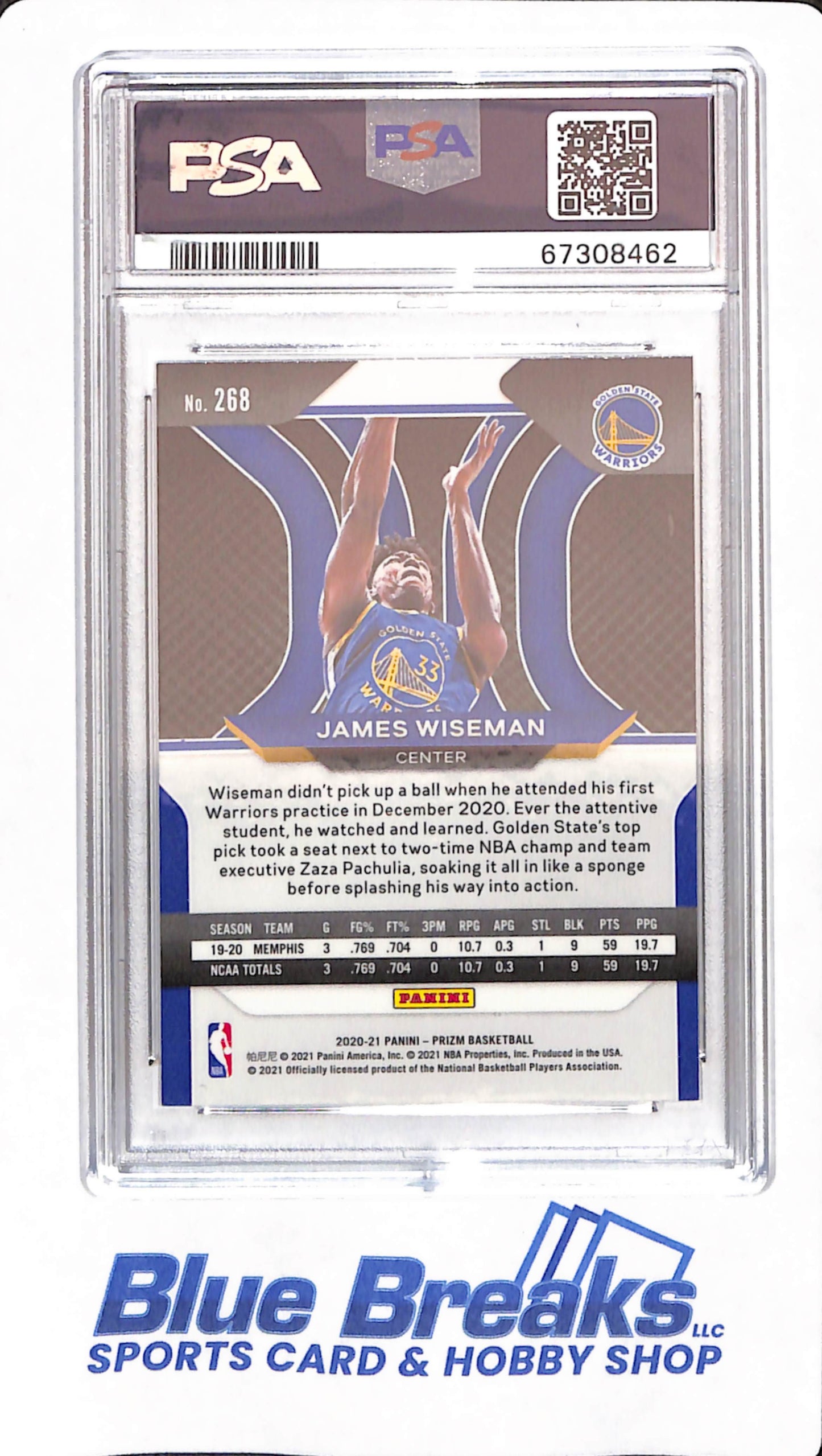 2020 Panini Prizm - James Wiseman - # 268 - Basketball - PSA 10 - Golden State Warriors - Rookie