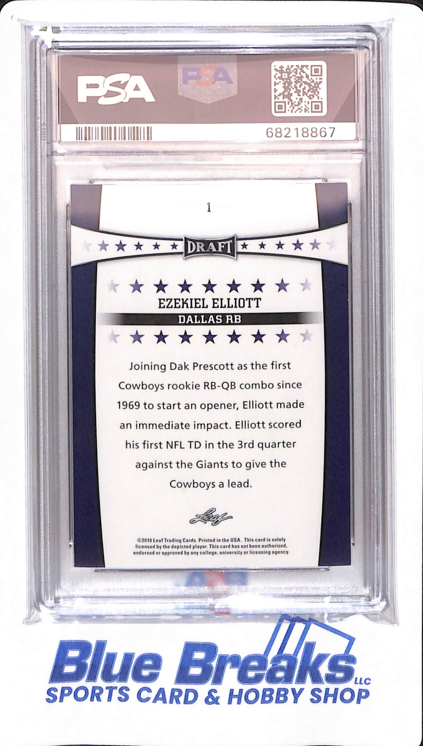 2016 Leaf Draft - #1 - Ezekiel Elliot - Dallas Cowboys - PSA 9 - Football