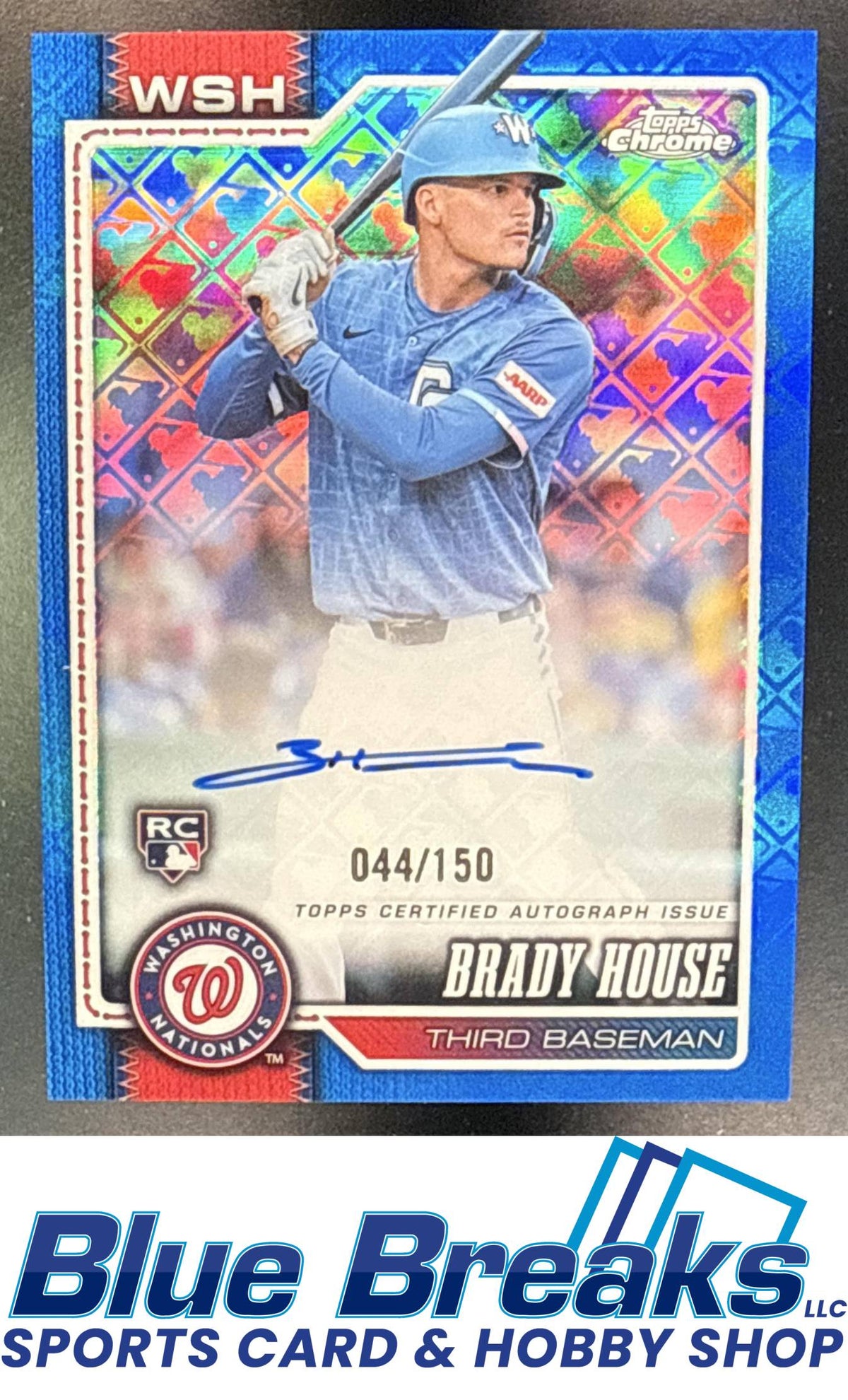 2026 Topps Chrome LogoFractor Brady House #RA-BHO Rookie Auto Blue Refractor 044/150 RC Washington Nationals