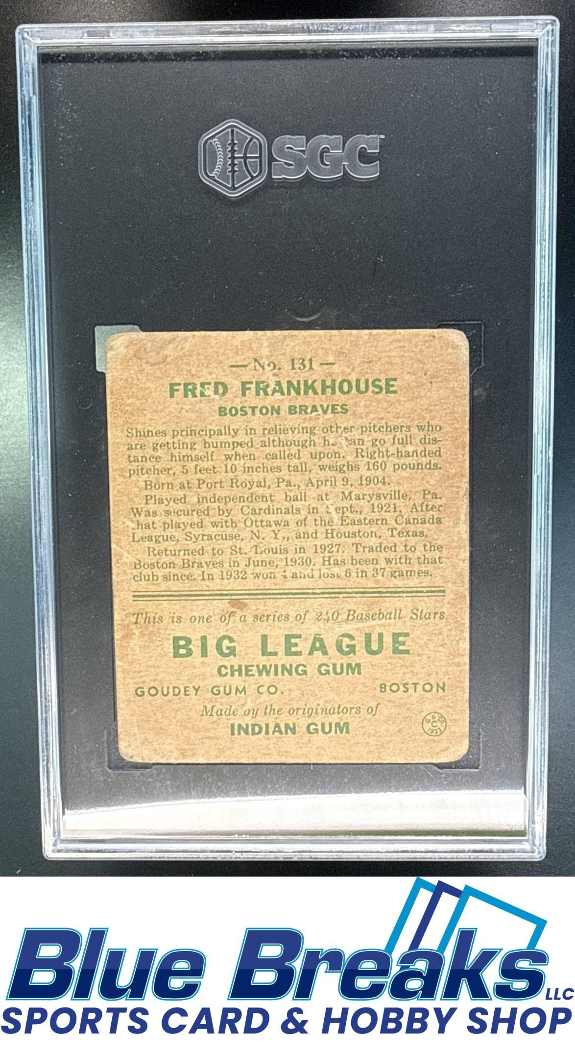 1933 Goudey R319 Fred Frankhouse Rookie #131 RC SGC 1.5 Boston Braves / Atlanta Braves